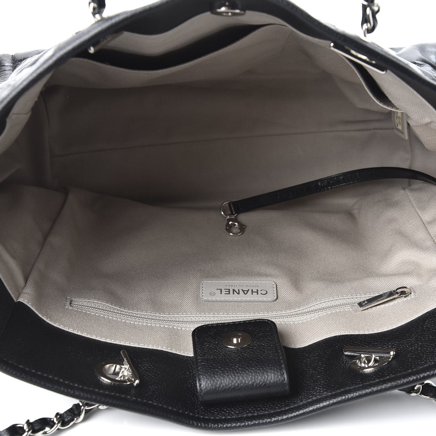 Glazed Calfskin Small Deauville Tote Black