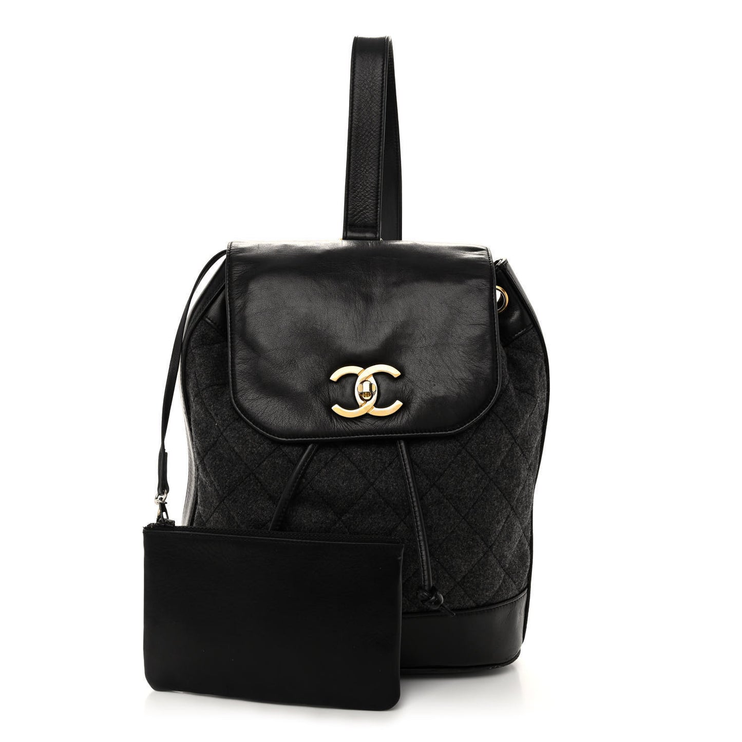 Lambskin Wool Quilted Drawstring Sling Backpack Black Grey