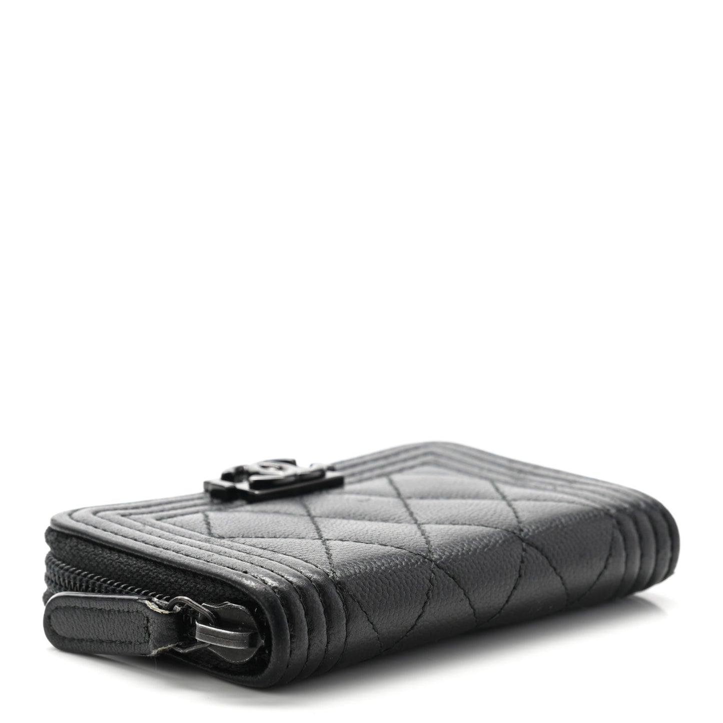 Caviar Quilted Boy Zip Around Coin Purse Wallet So Black