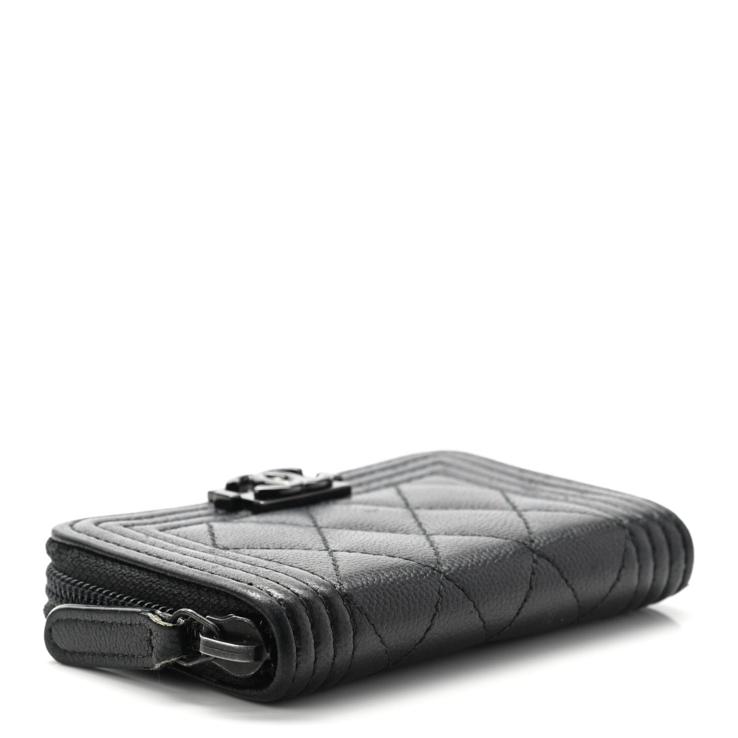 Chanel Caviar Quilted Boy Zip Around Coin Purse Wallet So Black 4 of 9