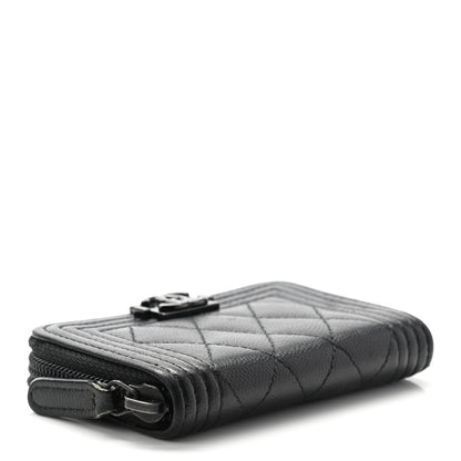 Chanel Caviar Quilted Boy Zip Around Coin Purse Wallet So Black 4 of 9