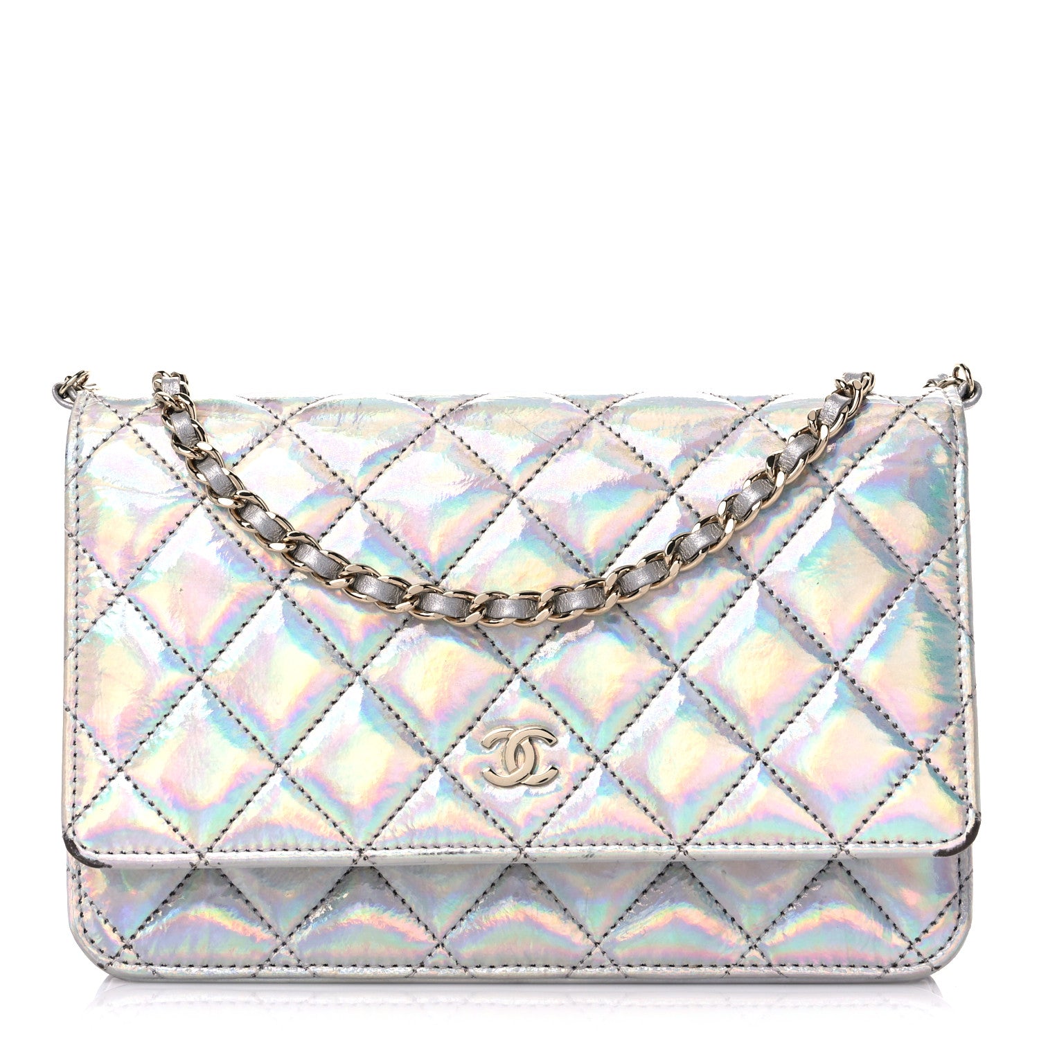Chanel Iridescent Goatskin Quilted Wallet On Chain WOC Silver 1 of 15