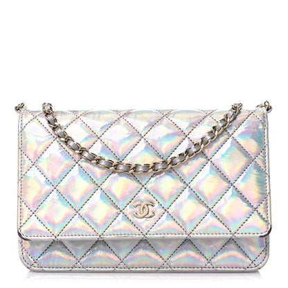 Chanel Iridescent Goatskin Quilted Wallet On Chain WOC Silver 1 of 15