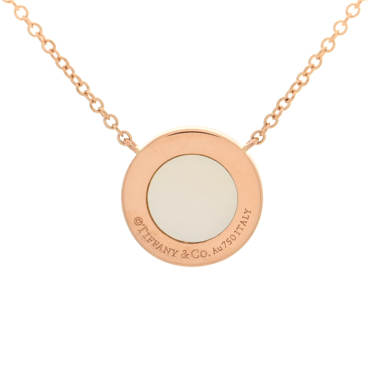 Tiffany 18K Rose Gold Diamond Mother of Pearl Small T Circle Pendant Necklace 4 of 5