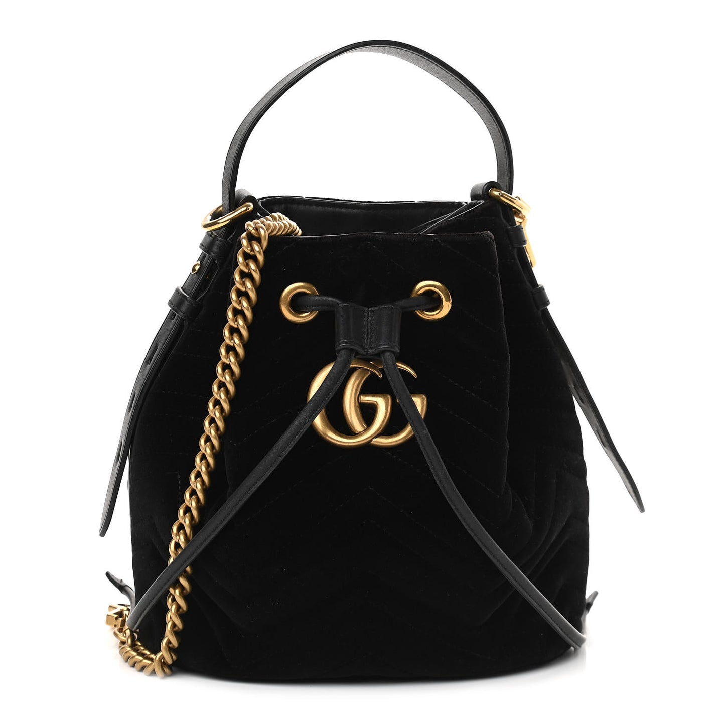 Velvet Matelasse GG Marmont Bucket Bag Black