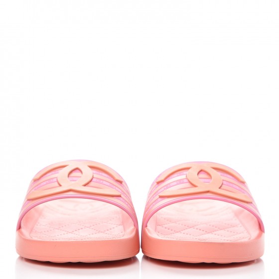 Chanel Rubber CC Flat Slide Sandals 35 Orange Pink 3 of 11