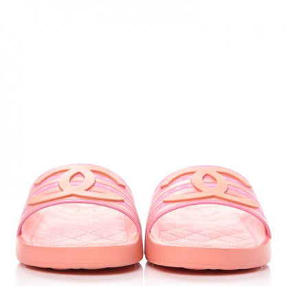 Chanel Rubber CC Flat Slide Sandals 35 Orange Pink 3 of 11