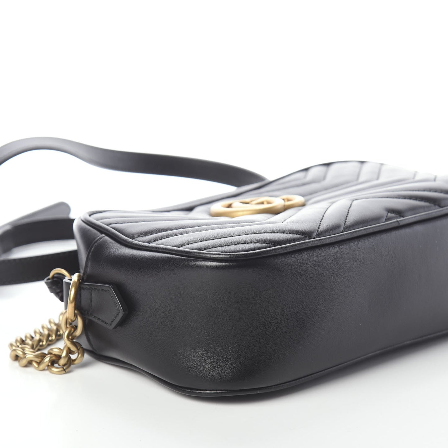 Calfskin Matelasse Small GG Marmont Chain Shoulder Bag Black
