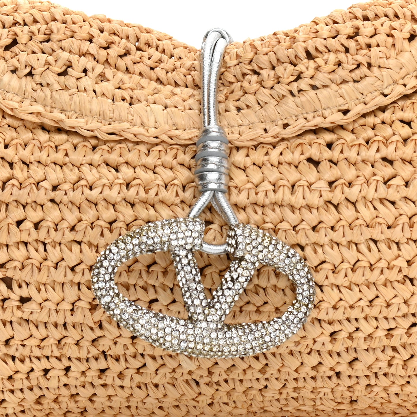 Raffia Metallic Calfskin Flap Natural Silver