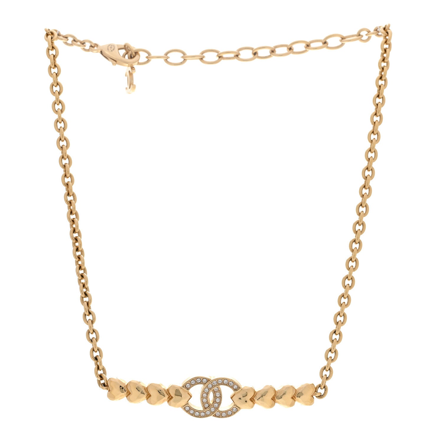 Chanel Crystal CC Heart Link Choker Necklace Gold 3 of 7