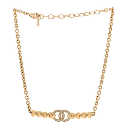 Chanel Crystal CC Heart Link Choker Necklace Gold 3 of 7