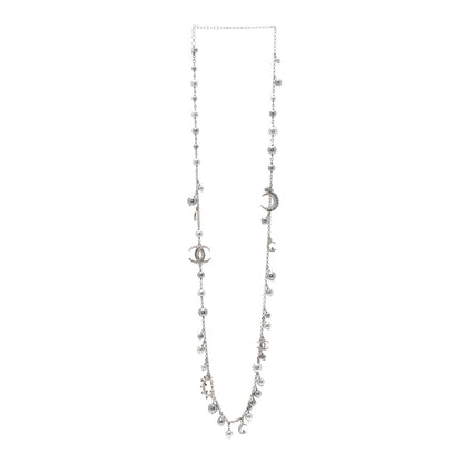 Chanel Crystal Pearl CC Moon Long Necklace Silver Grey 3 of 6