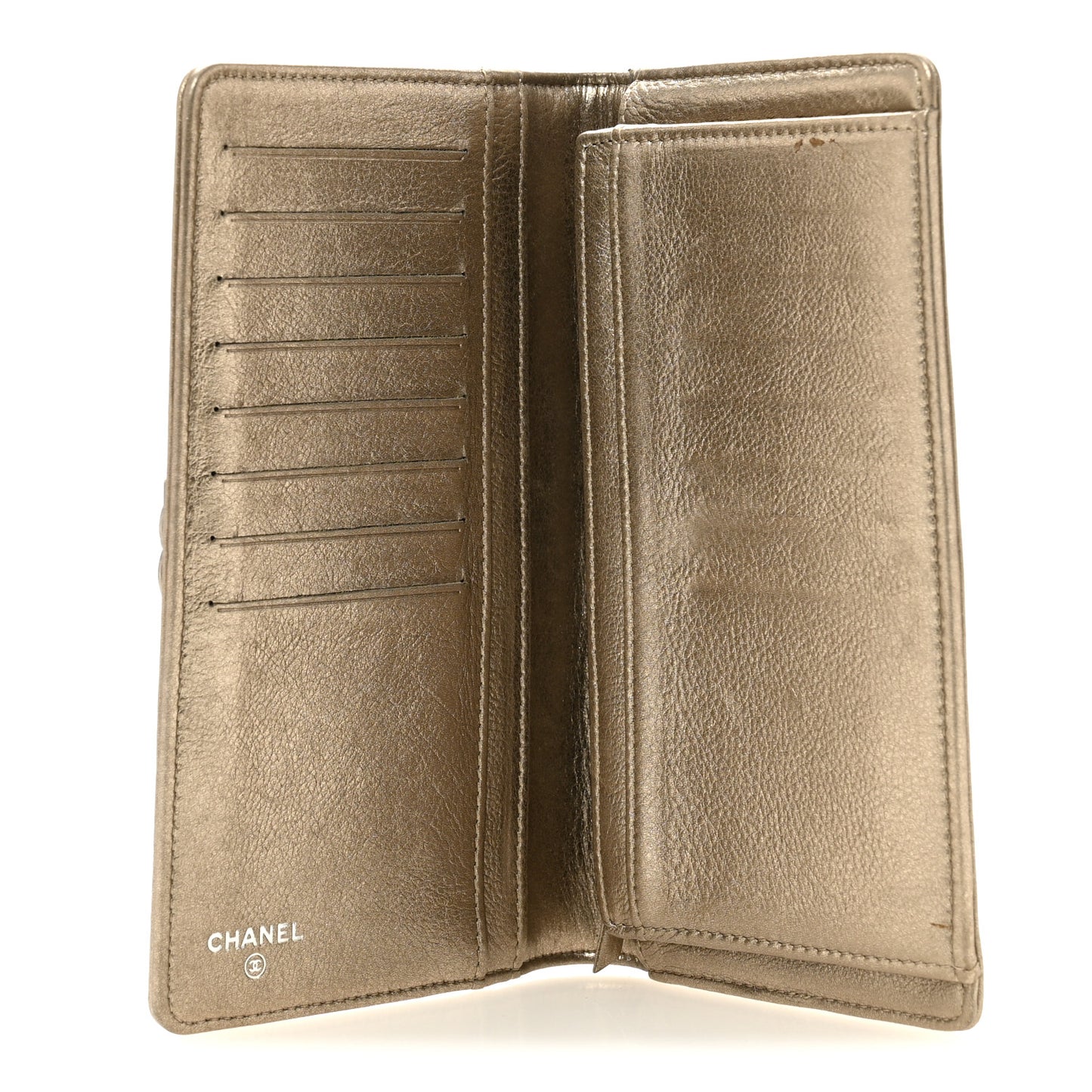 Metallic Lambskin Quilted Boy Yen Wallet Gold