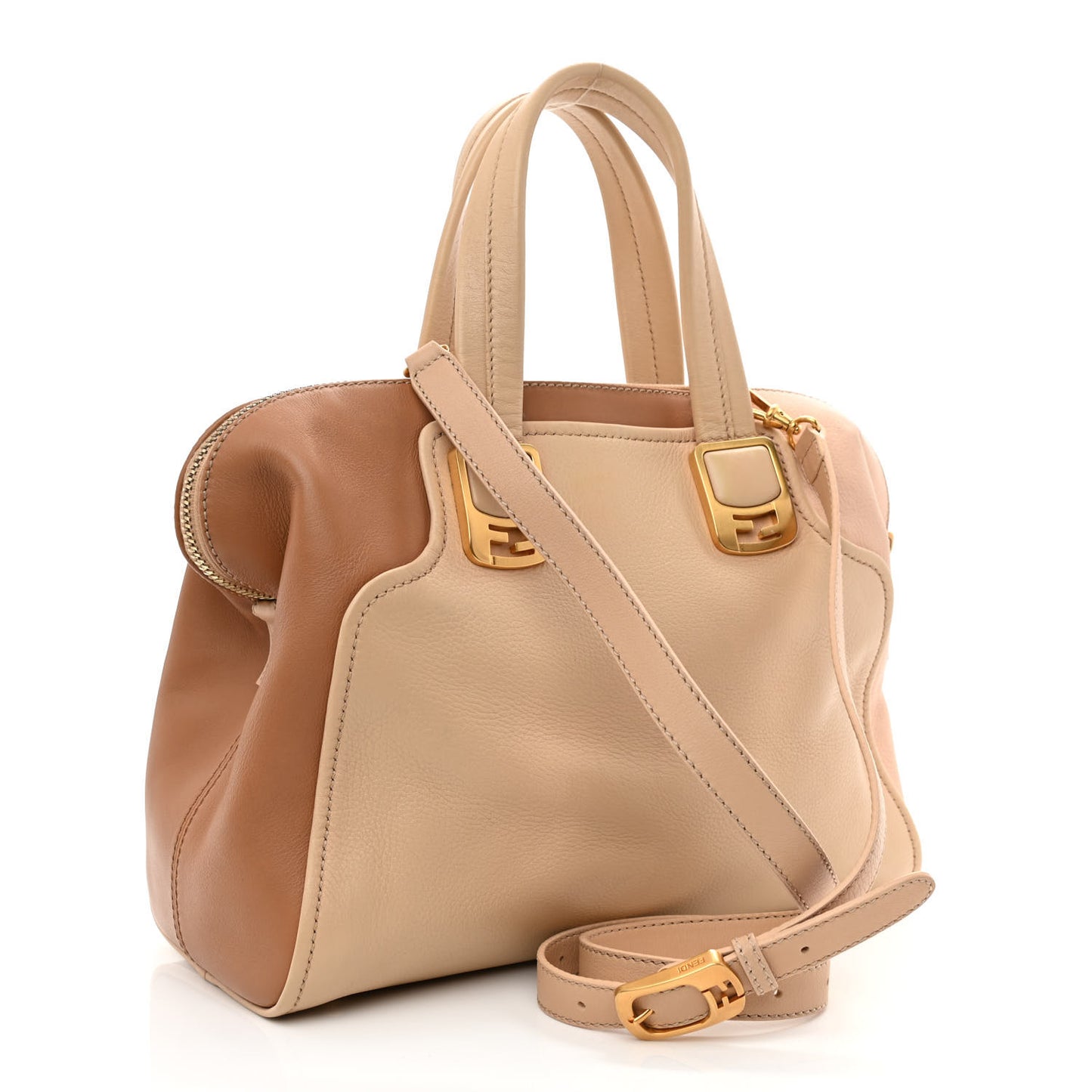 Capra Vitello Dolce Marmol Colorblock Small Chameleon Tote Cipria Makeup Camel