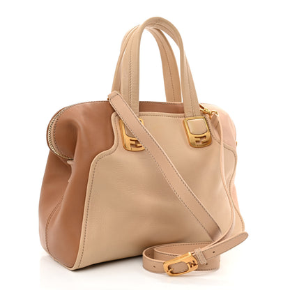 Fendi Capra Vitello Dolce Marmol Colorblock Small Chameleon Tote Cipria Makeup Camel 3 of 10