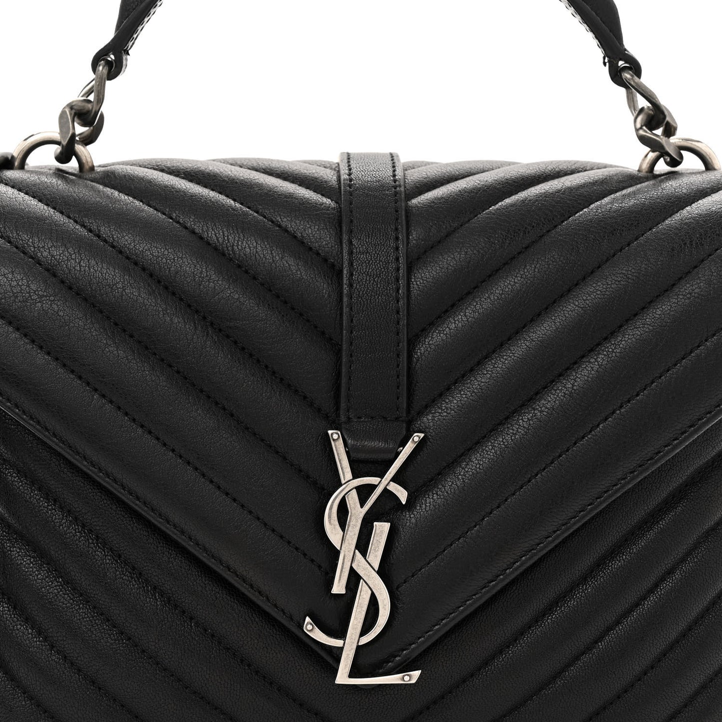 Sheepskin Matelasse Chevron Monogram Medium College Bag Black