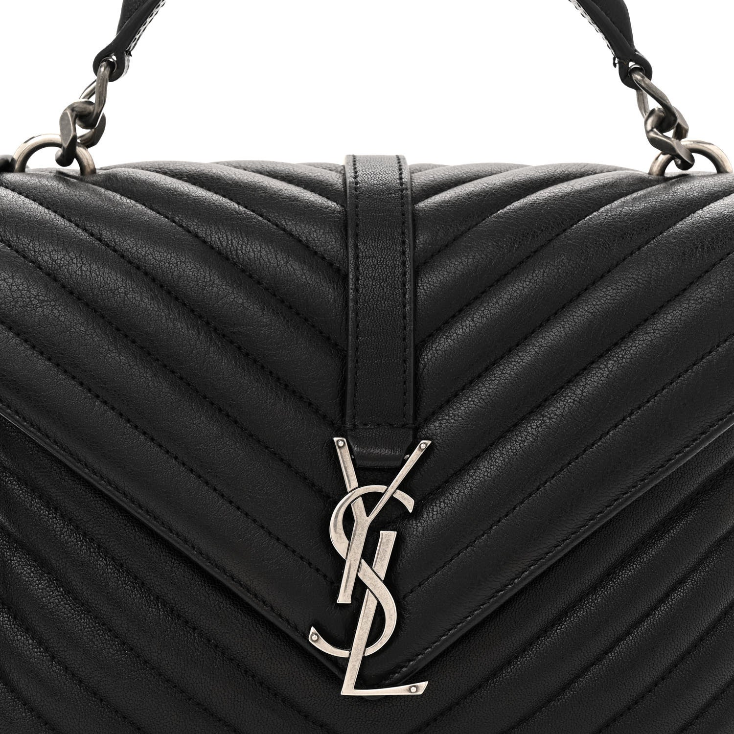Saint Laurent Sheepskin Matelasse Chevron Monogram Medium College Bag Black 8 of 16