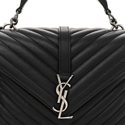 Saint Laurent Sheepskin Matelasse Chevron Monogram Medium College Bag Black 8 of 16