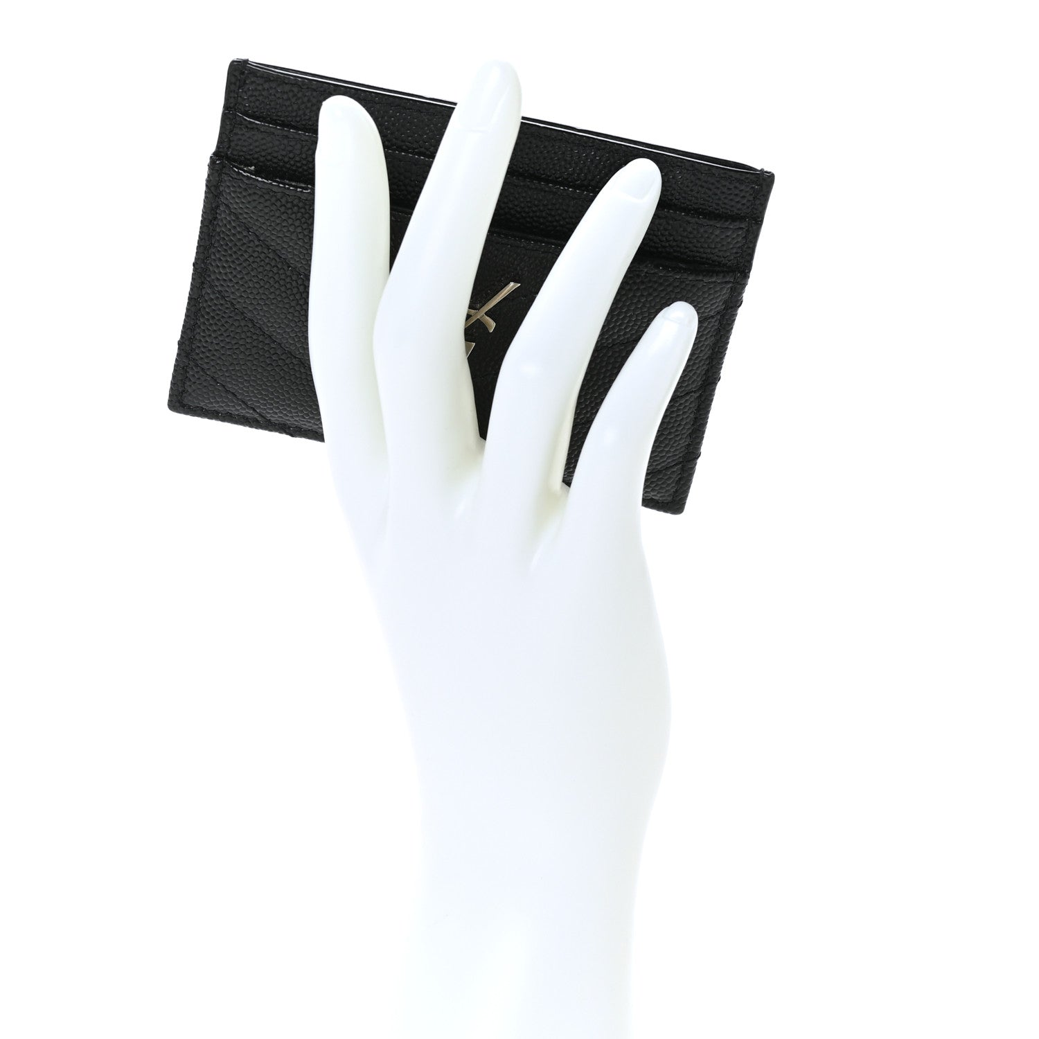 Saint Laurent Grain De Poudre Matelasse Chevron Monogram Credit Card Case Black 2 of 9