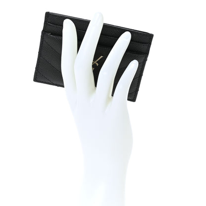 Saint Laurent Grain De Poudre Matelasse Chevron Monogram Credit Card Case Black 2 of 9
