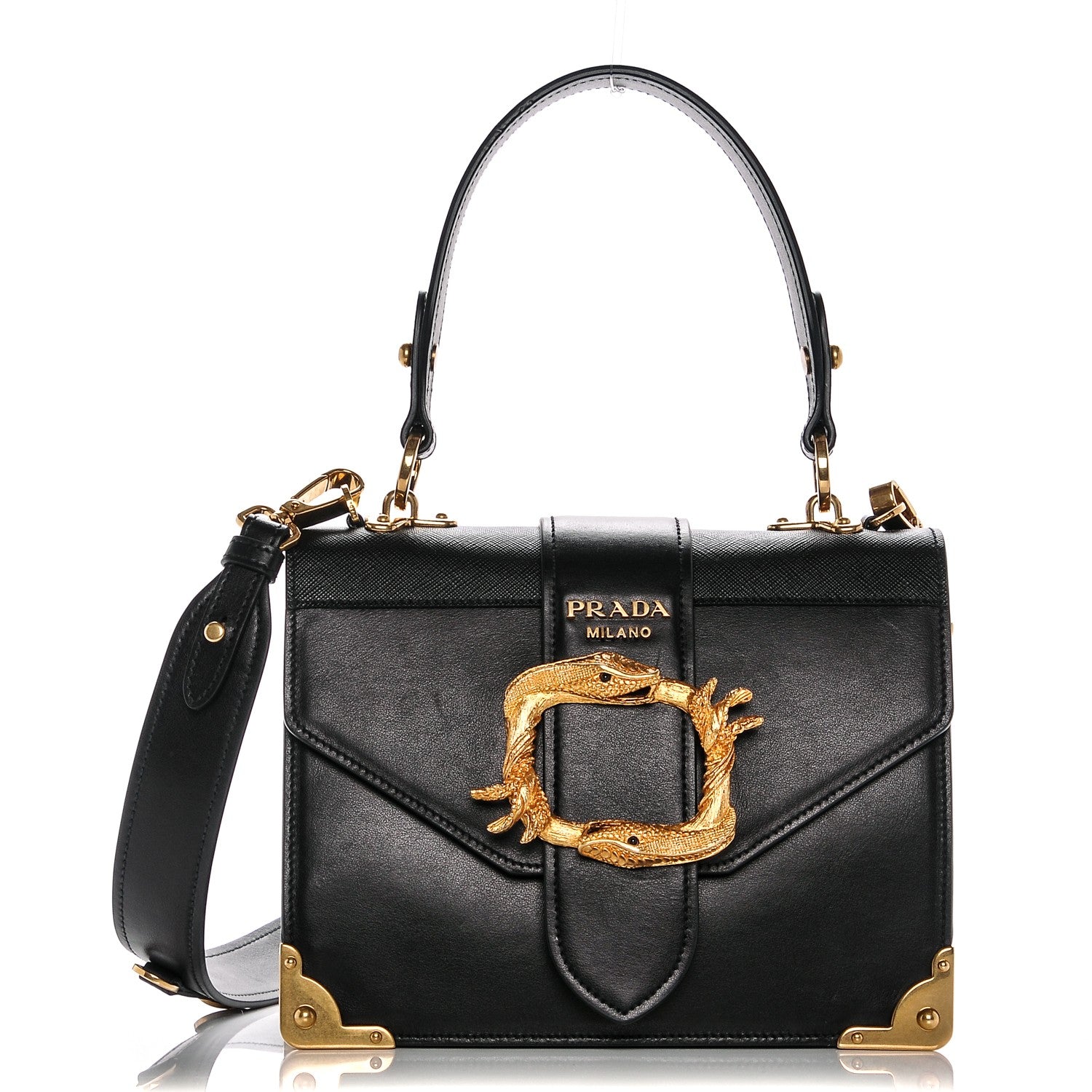Prada City Calf Saffiano Animalier Top Handle Bag Black 1 of 7