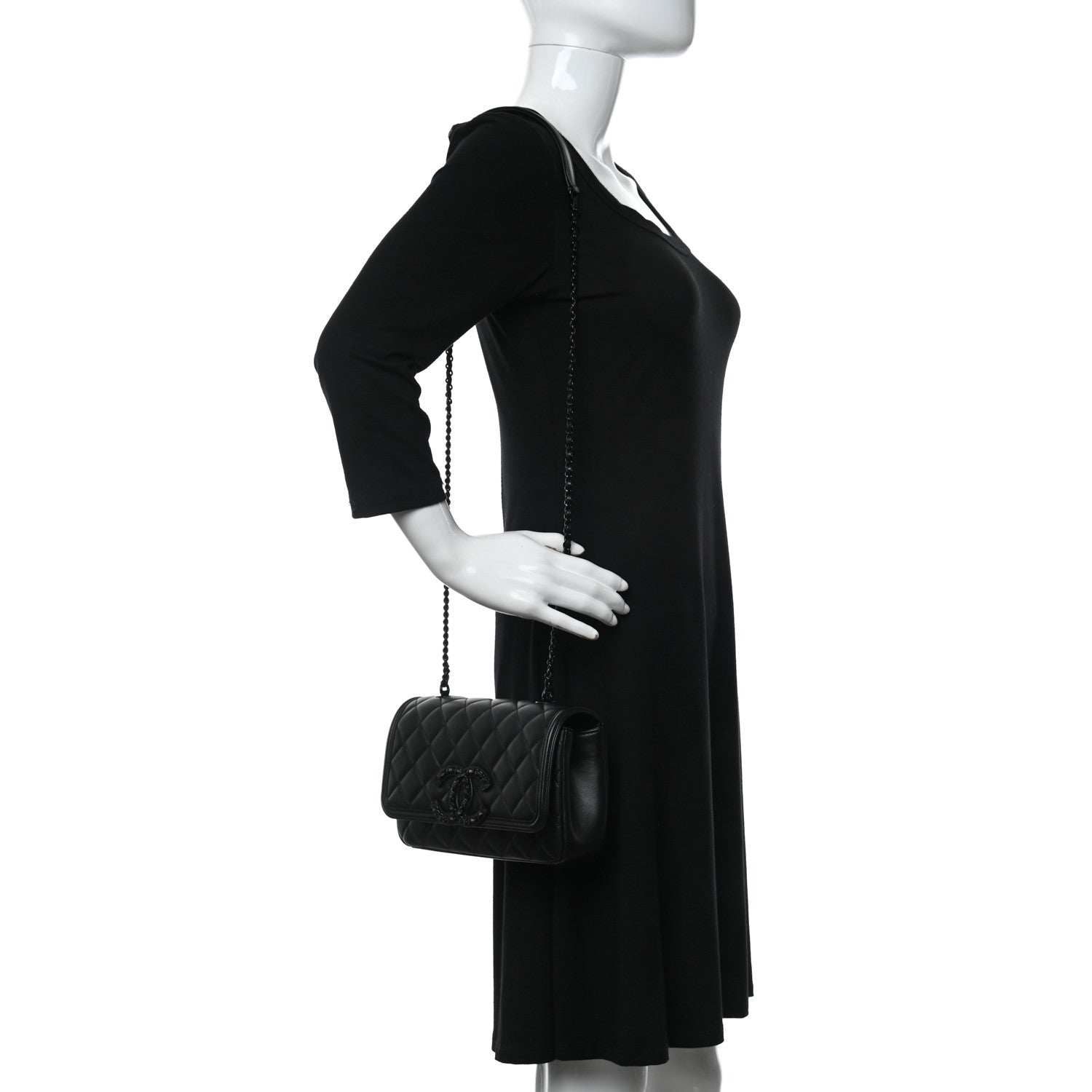 Chanel Lambskin Quilted Small CC Filigree Flap Black 2 of 13