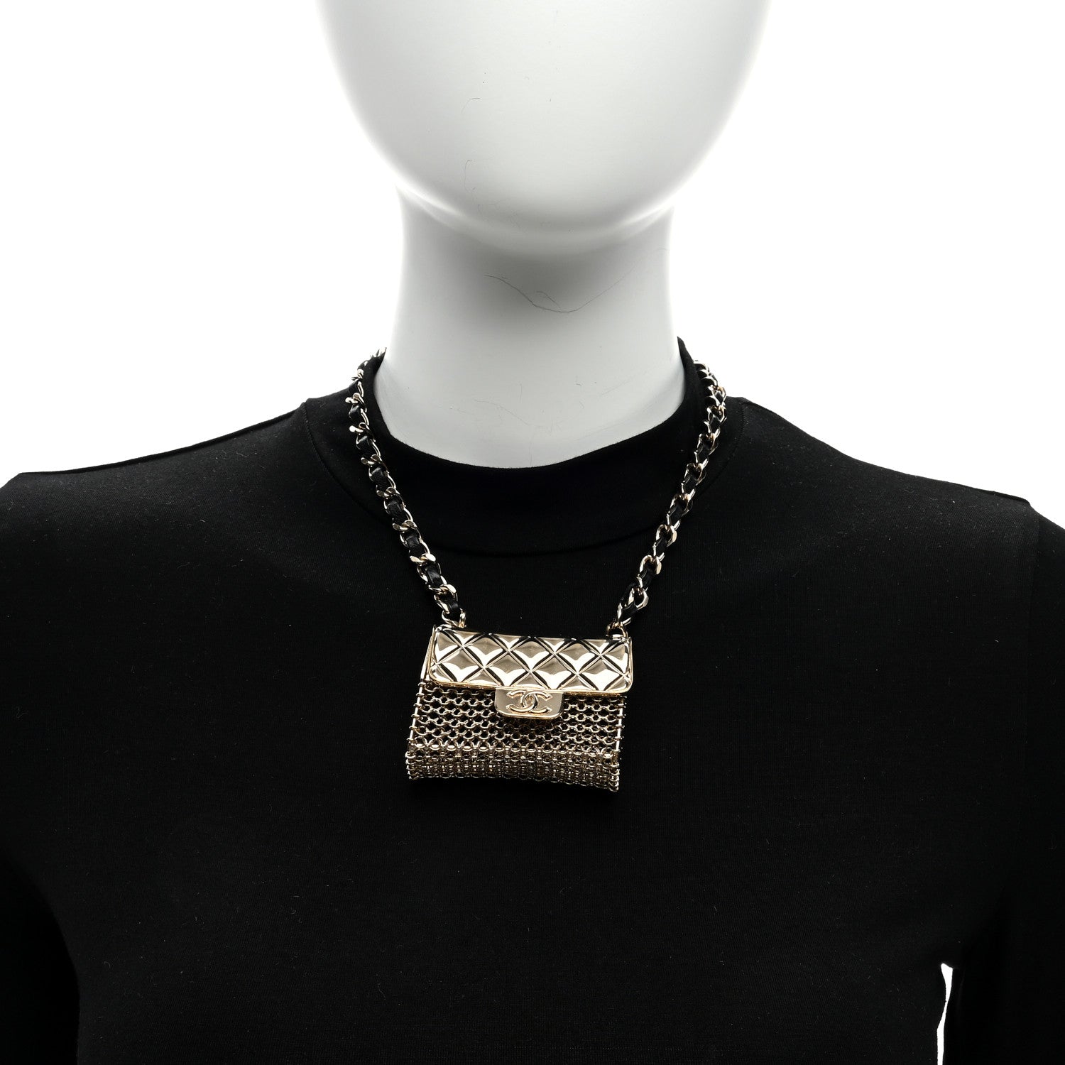 Chanel Metal Lambskin Chain Micro Bag Necklace Gold Black 4 of 4