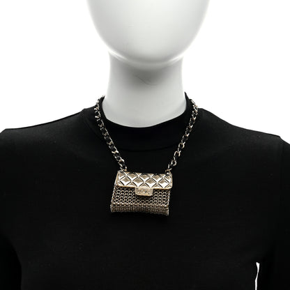 Chanel Metal Lambskin Chain Micro Bag Necklace Gold Black 4 of 4