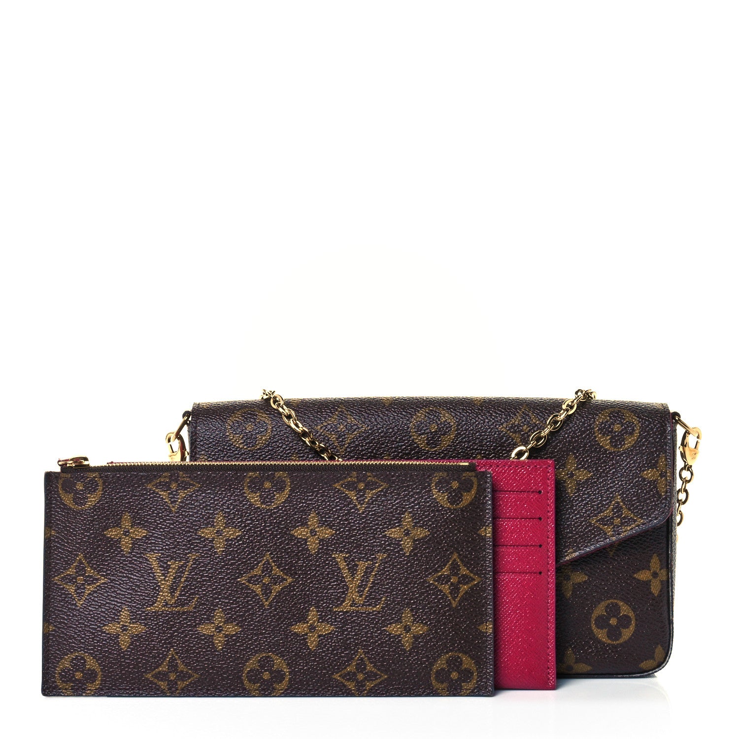 Louis Vuitton Monogram Pochette Felicie Chain Wallet Fuchsia 1 of 10