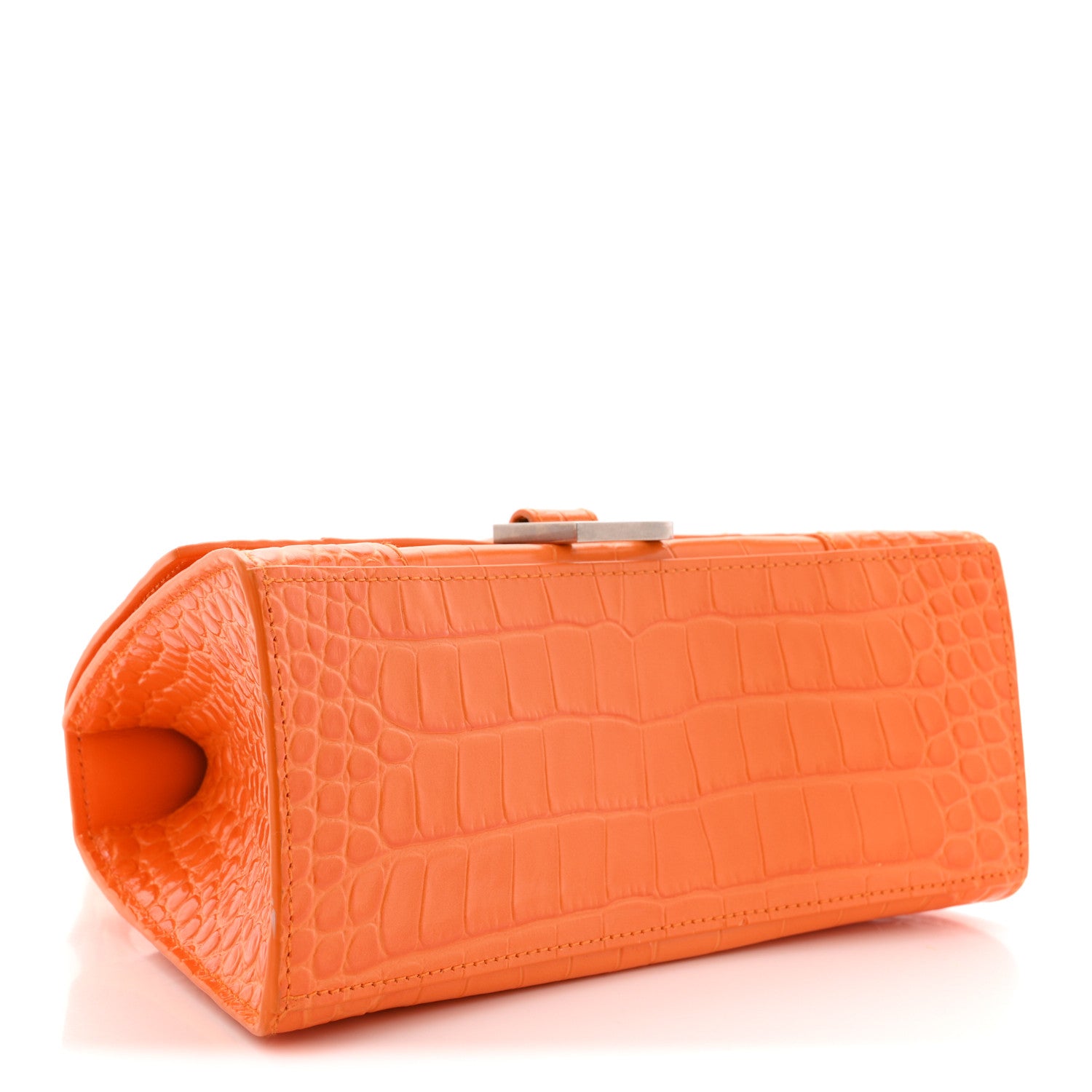Balenciaga Shiny Calfskin Crocodile Embossed Small Hourglass Top Handle Bag Pop Orange 4 of 12