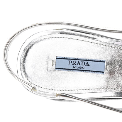 Prada Spazzolato Triangle Logo Pointed Toe 45mm Slingback Pumps 37.5 Argento 7 of 8