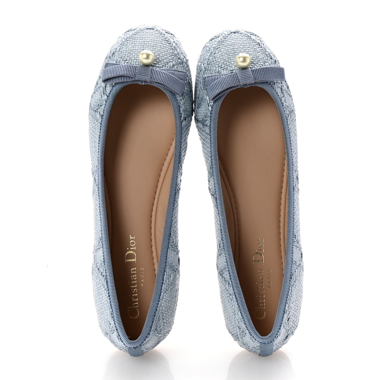 Raffia Cannage Ballet Flat 38 Bleu Pastel