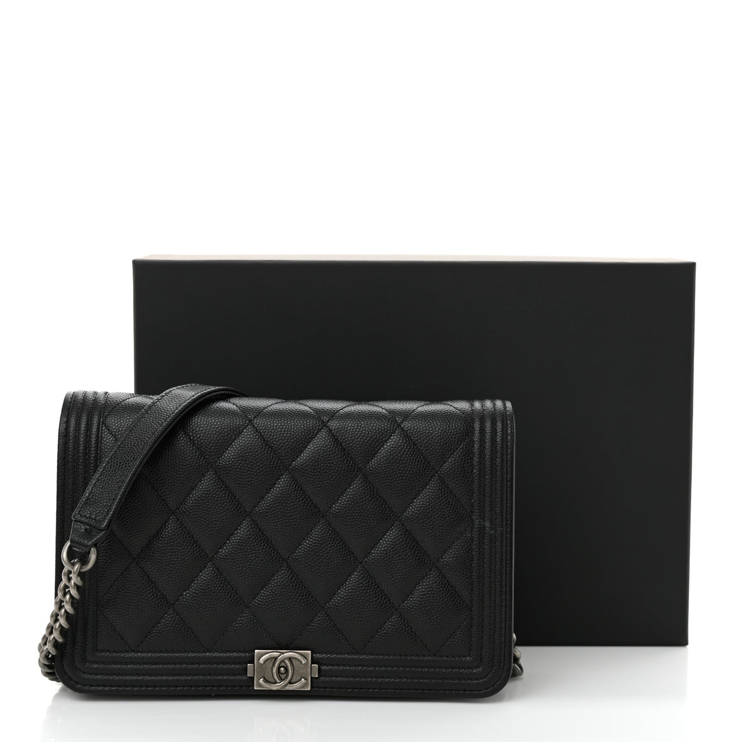 Caviar Quilted Boy Wallet On Chain WOC Black