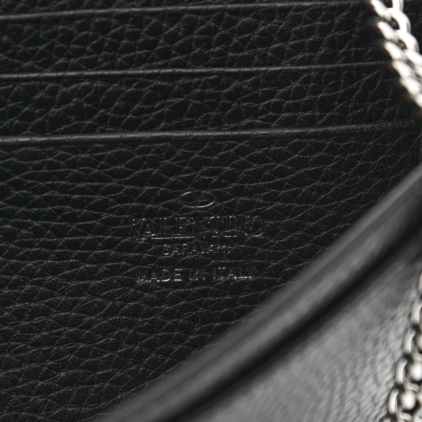 Grained Calfskin Rockstud Flap Wallet On Chain Black