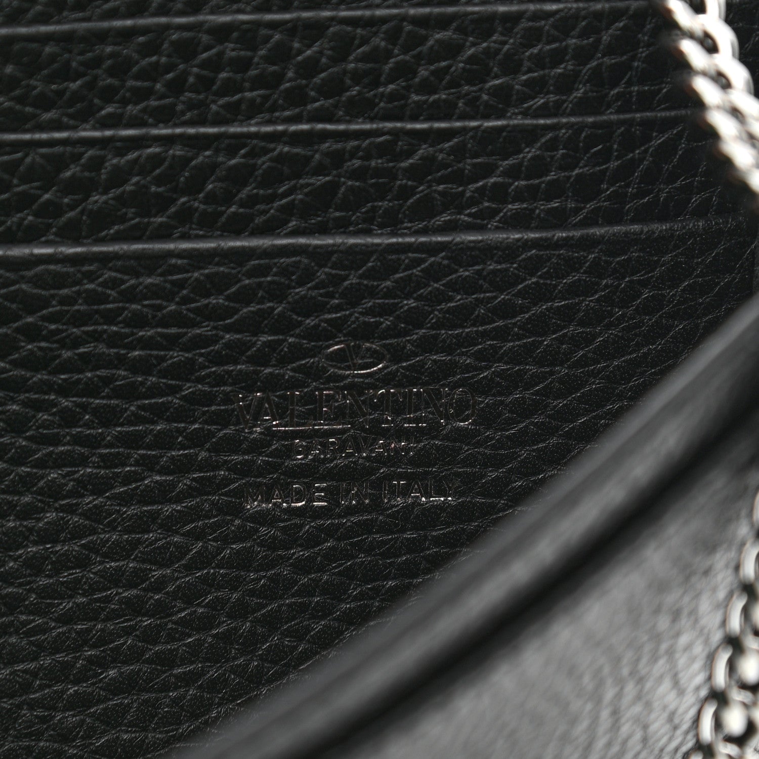 Valentino Garavani Grained Calfskin Rockstud Flap Wallet On Chain Black 5 of 8