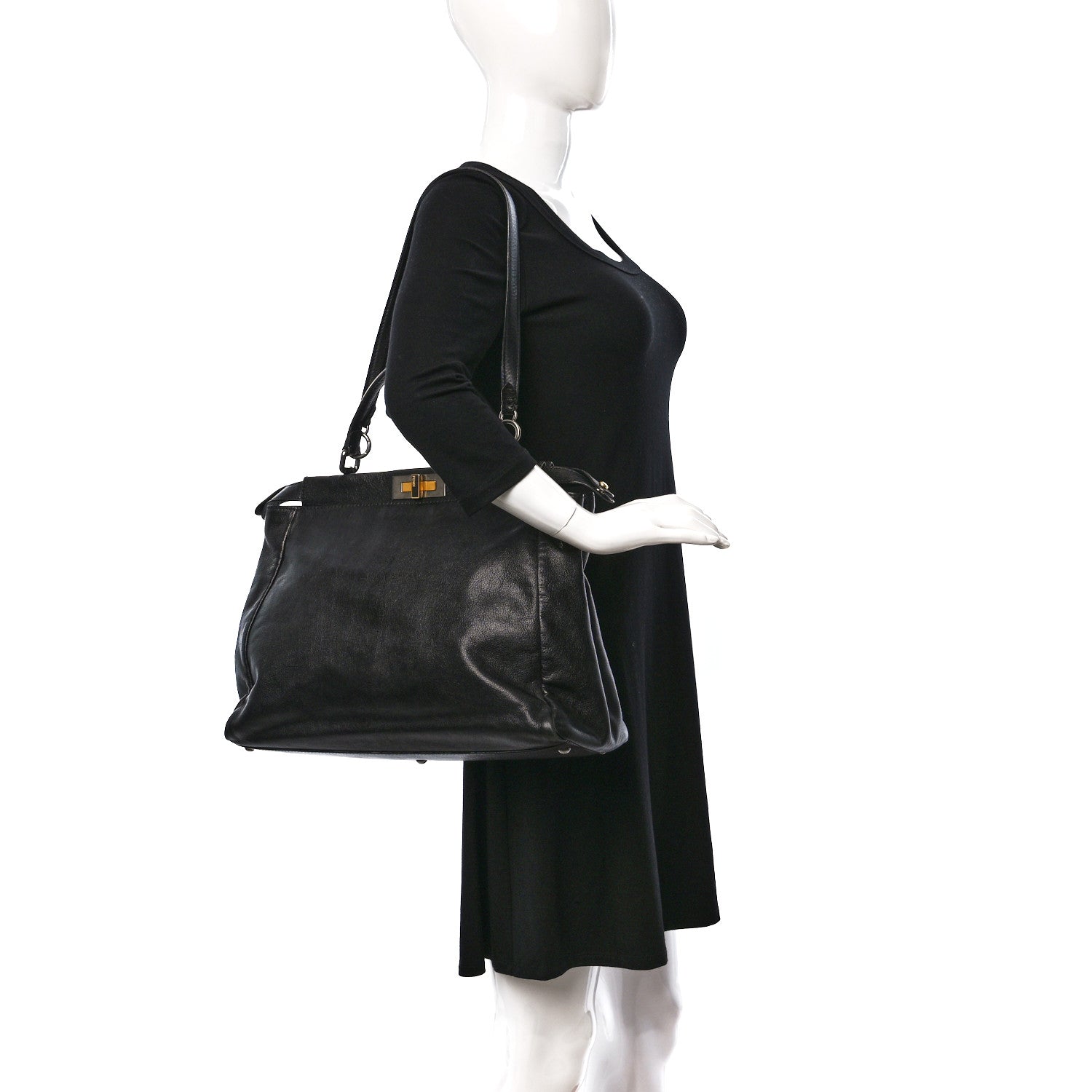 Fendi Goatskin Zucca Large Peekaboo Iconic Satchel Black Tobacco 2 of 9