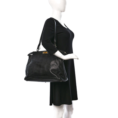 Fendi Goatskin Zucca Large Peekaboo Iconic Satchel Black Tobacco 2 of 9