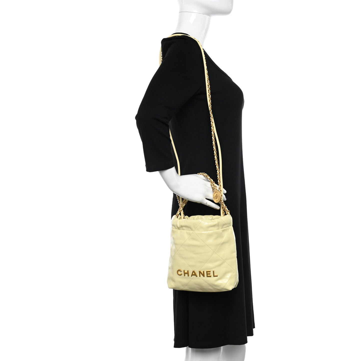 Shiny Calfskin Quilted Mini Chanel 22 Light Yellow