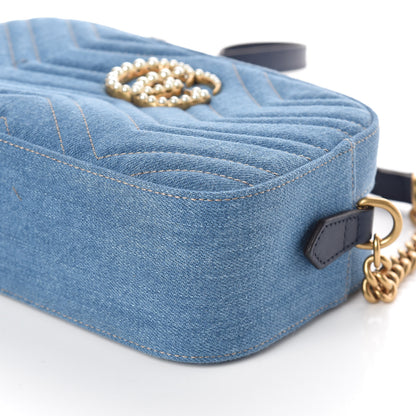 Gucci Denim Matelasse Small Pearly GG Marmont Chain Shoulder Bag Blue 6 of 9