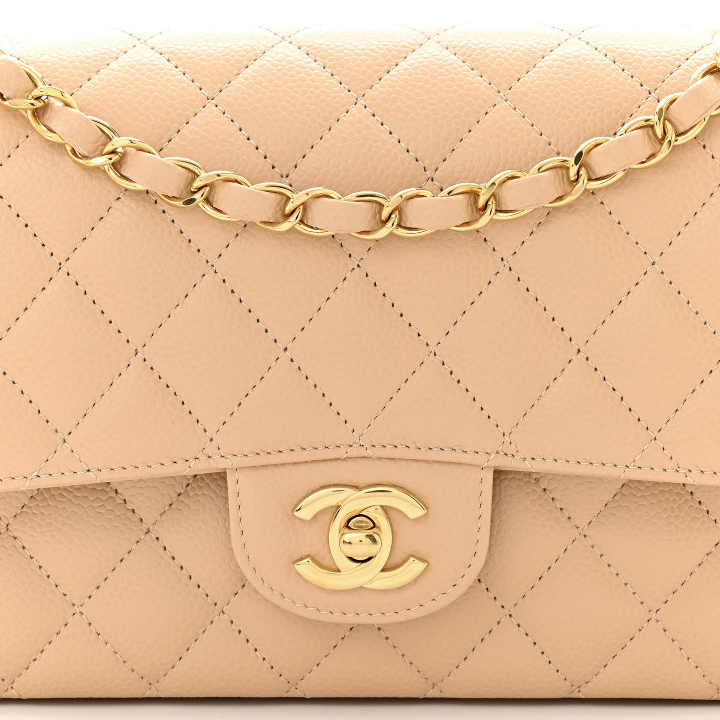 Caviar Quilted Medium Double Flap Beige Clair