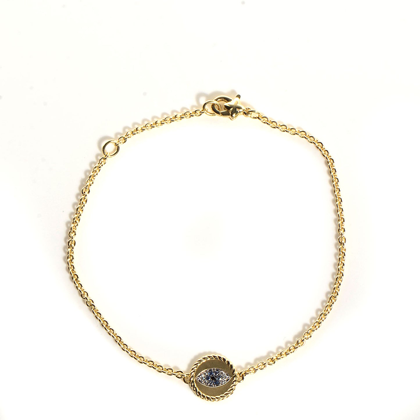 18K Yellow Gold Diamond Blue Sapphire Cable Collectibles Evil Eye Bracelet