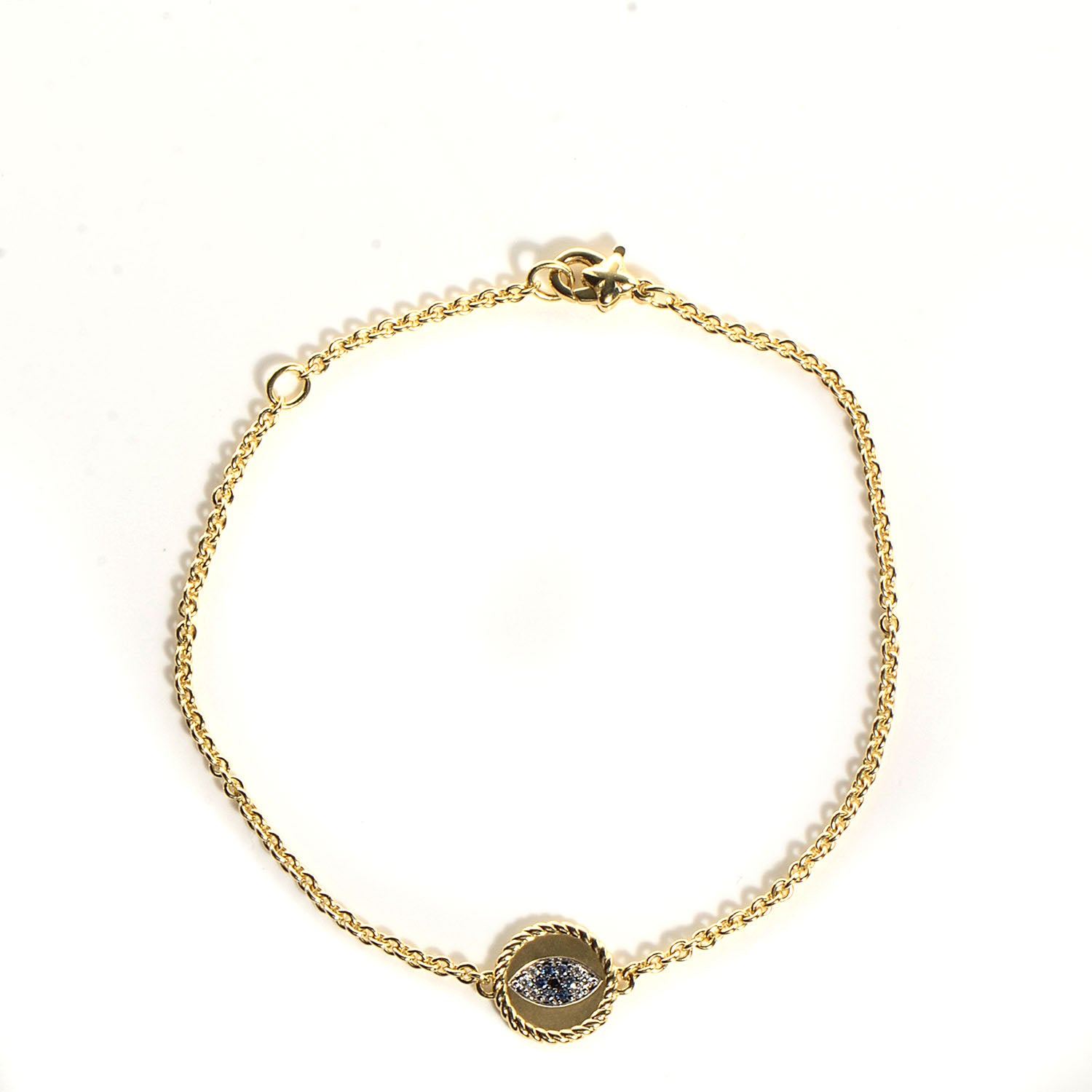 David Yurman 18K Yellow Gold Diamond Blue Sapphire Cable Collectibles Evil Eye Bracelet 1 of 6