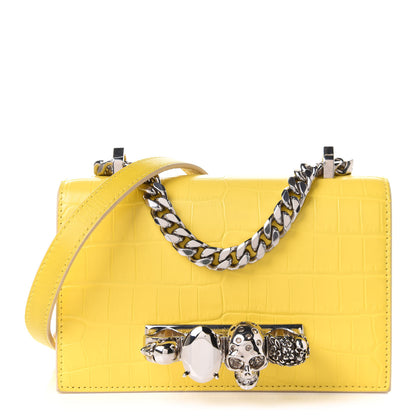 Alexander McQueen Shiny Crocodile Embossed Mini Jeweled Satchel Pop Yellow 1 of 11