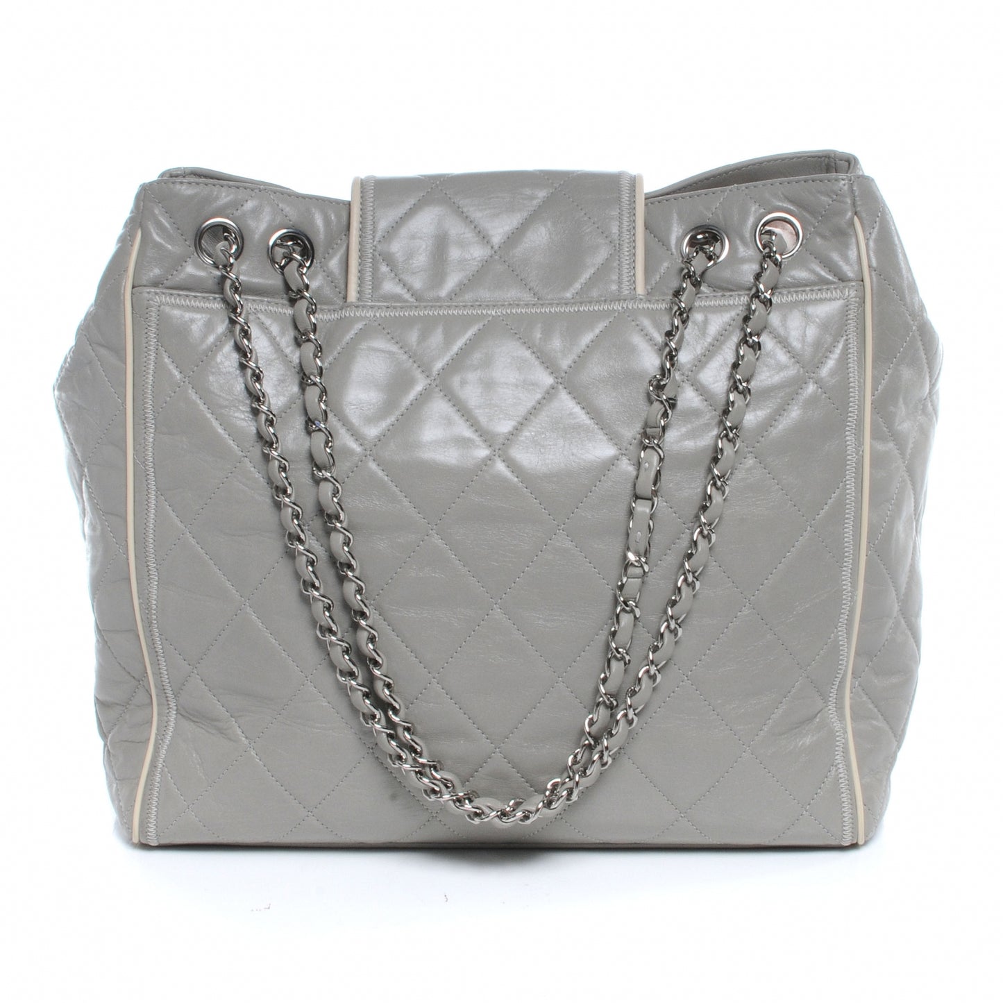 Lambskin Quilted East West Large Tote Grey
