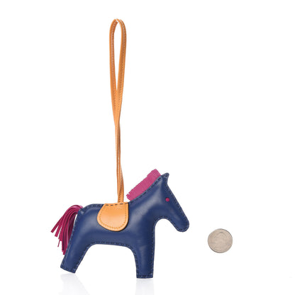 Hermes Milo Lambskin Grigri Rodeo Horse Bag Charm MM Bleu Saphir Rose Pourpre Naturel Bouton D'Or 2 of 4