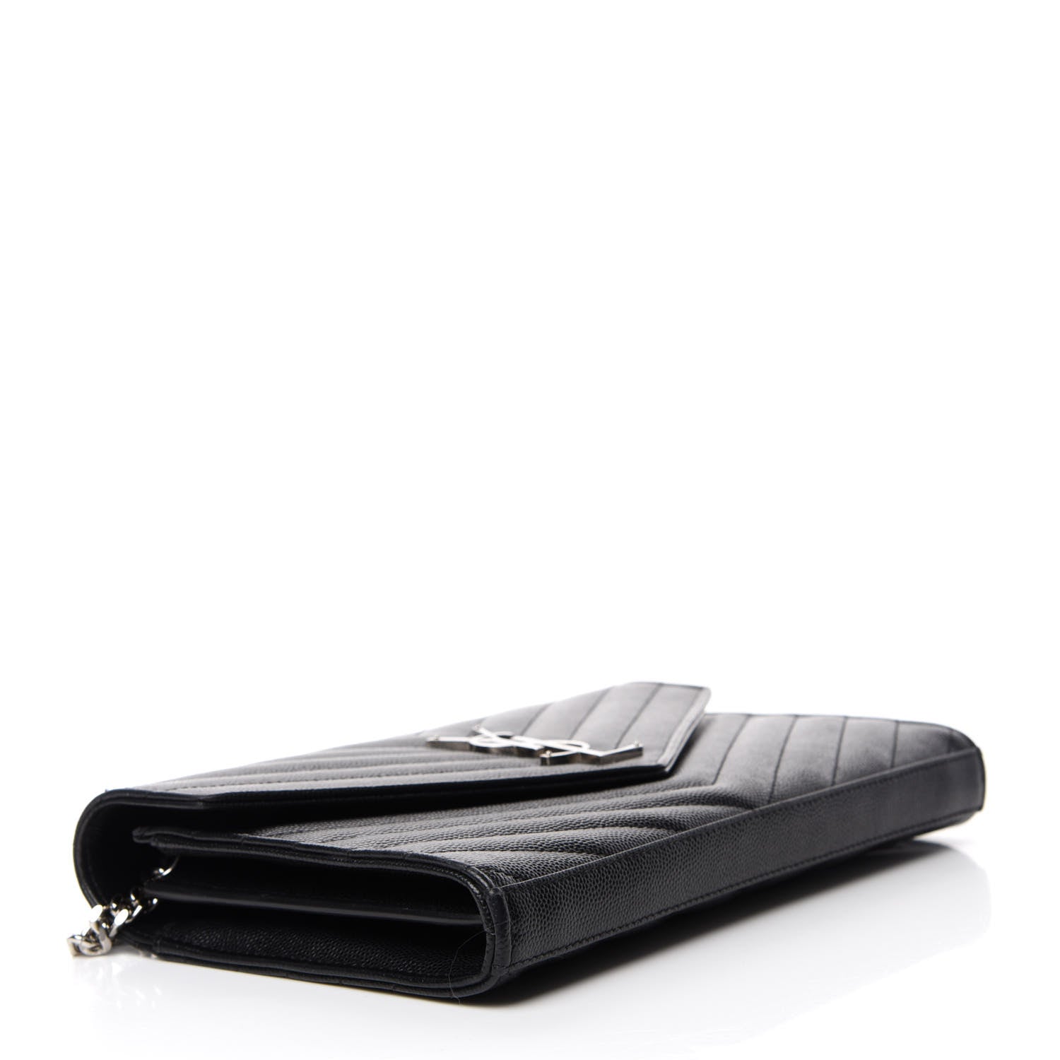Saint Laurent Grain De Poudre Matelasse Chevron Monogram Chain Wallet Black 4 of 12