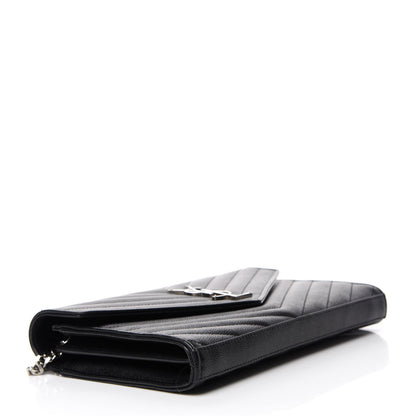 Saint Laurent Grain De Poudre Matelasse Chevron Monogram Chain Wallet Black 4 of 12