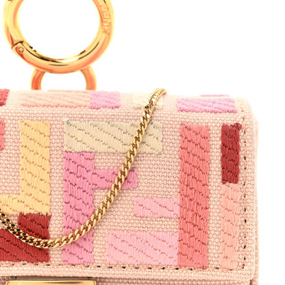 Fendi Canvas Vitello King FF Multicolor Embroidered Nano Baguette Charm Rosa Quarzo Bloody Mary Multicolor 8 of 10