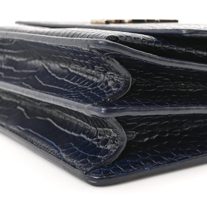 Saint Laurent Calfskin Crocodile Embossed Medium Monogram Sunset Navy 9 of 9