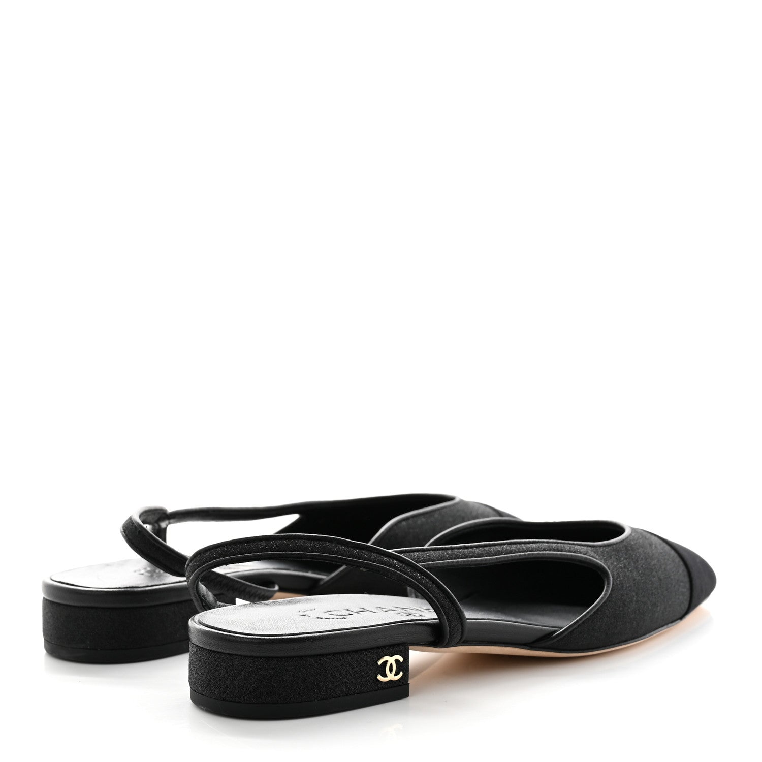 Chanel Glitter Calfskin Grosgrain CC Slingback Flats 37 Black 4 of 10